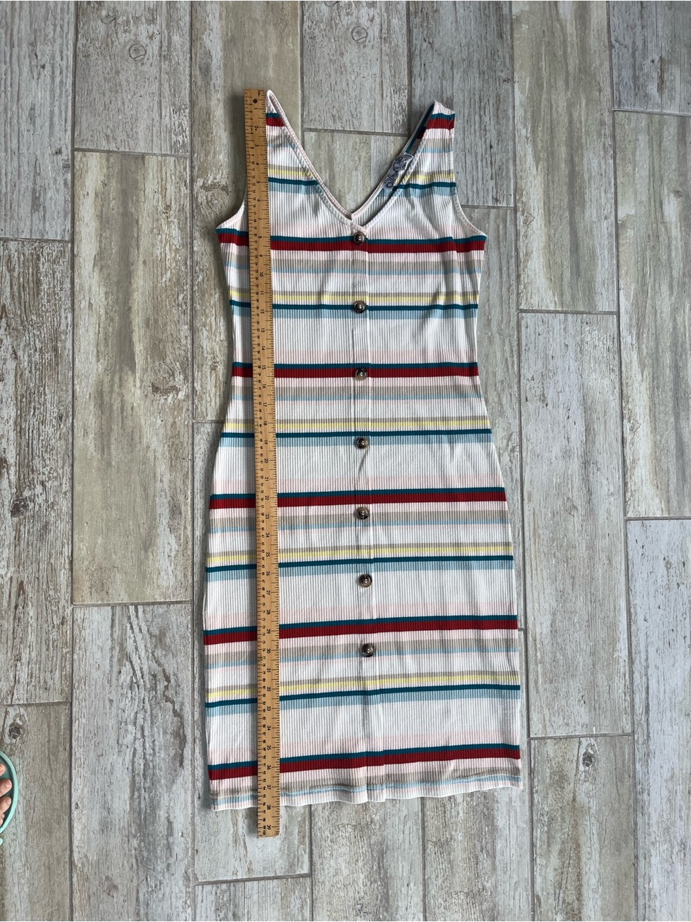 Sleeveless V-Neck Midi Dress in Cream with Multicolor Stripes